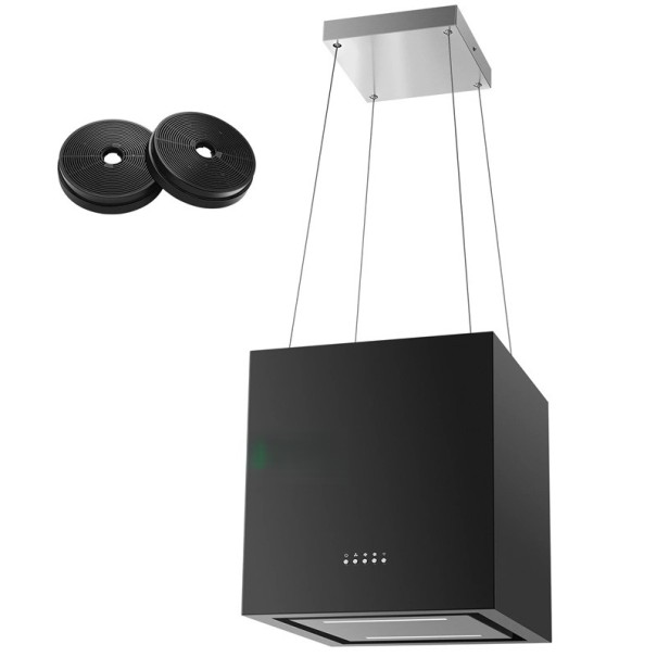 Stropní digestoř ostrůvková hranatá 700/800 m³/h 5vrstvý filtr LED osvětlení a dálkové ovládání energetická třída A+ nad kuchyňský ostrůvek 1