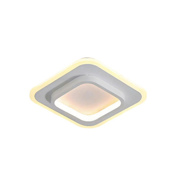 Stropní LED svítidlo čtvercové 20 x 20 x 5 cm, kov a akryl, vestavěná LED studené bílé světlo do chodby a balkónu nebo na schodiště bílá