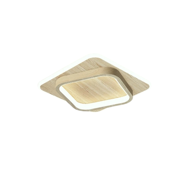 Stropní LED svítidlo čtvercové 21 x 21 x 5 cm, dřevěný vzhled, akryl a PVC, vestavěná LED teplé bílé světlo do chodby a balkónu béžova