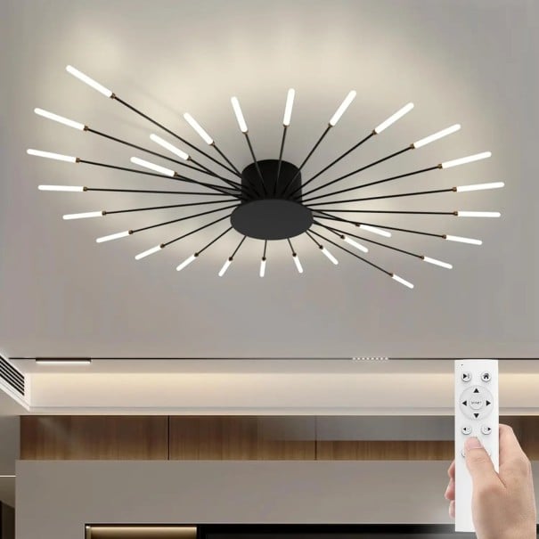 Stropní LED svítidlo ve tvaru slunce s více než 20 rameny, stmívatelné s dálkovým ovládáním, 3 teploty světla, 220 V, do obývacího pokoje černá