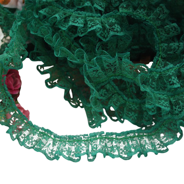 Stuha s volánkovou krajkou 2,3 cm x 4,6 m Polyesterová dekoratívna krajková stuha pre šitie zdobenie odevov handmade dekorácie DIY projekty zelená