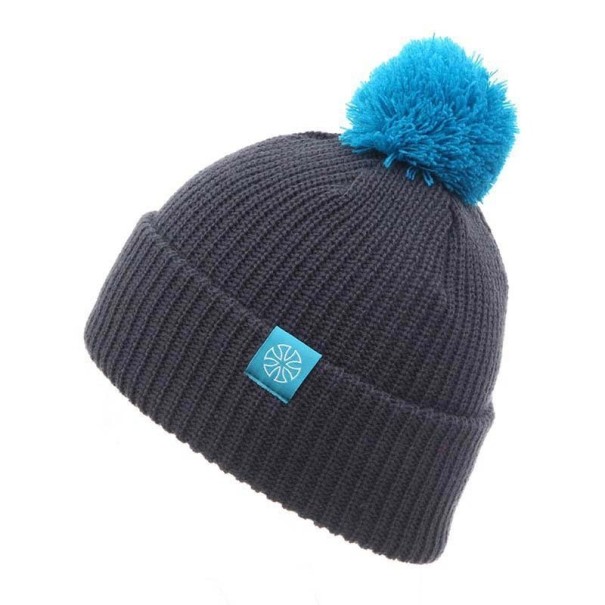 Stylische Unisex-Wintermütze mit Bommel J1619 blau