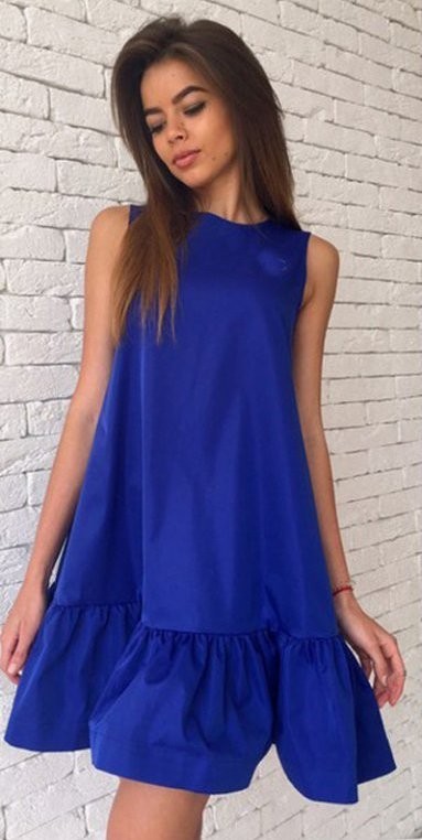 Stylisches Sommerkleid ohne Ärmel J2972 blau S