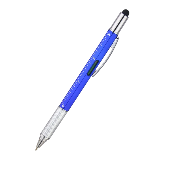 Stylo à bille multifonction 7 en 1, stylet, stylet tactile, règle, tournevis, niveau à bulle, outil rechargeable en plastique pour le travail et le bureau bleu