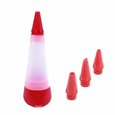 Stylo à décor en silicone pour la pâtisserie avec 2 buses 14,5 × 5,2 cm pour crèmes, glaçages et chocolat pour décorer des gâteaux, des bonbons et des desserts rouge