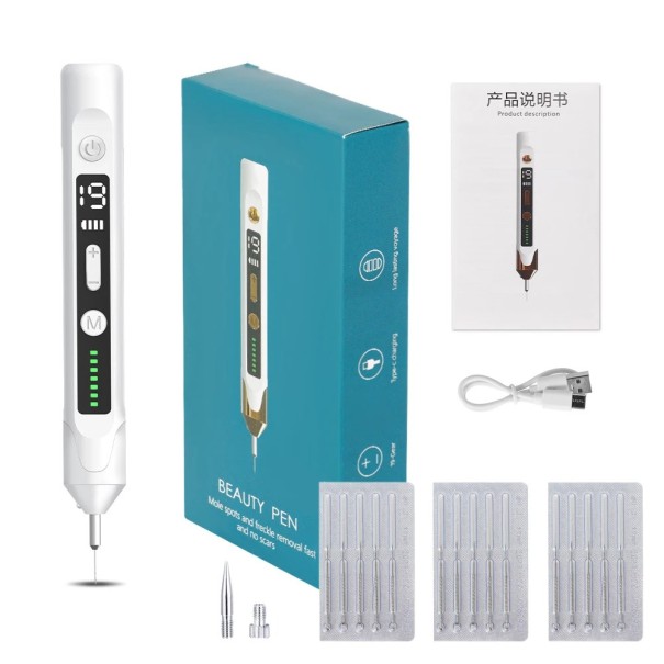 Stylo plasma laser pour l'élimination des imperfections cutanées 19 niveaux 177x23x22 mm Verrues Taches de rousseur Grain de beauté Technologie ionique électronique Chargement USB blanc