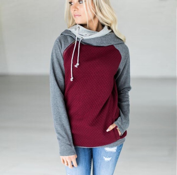 Stylová dámská mikina s kapucí J1005 vínová 3XL