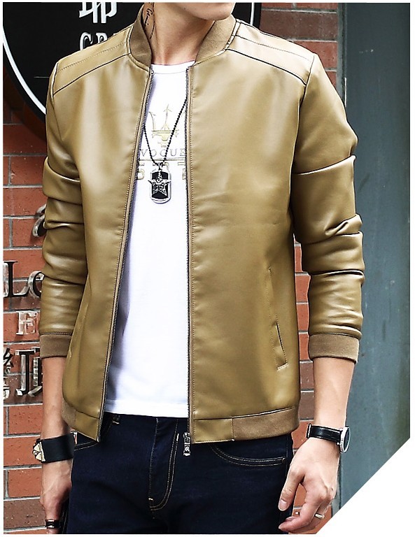 Stylová pánská kožená bunda J2741 khaki S