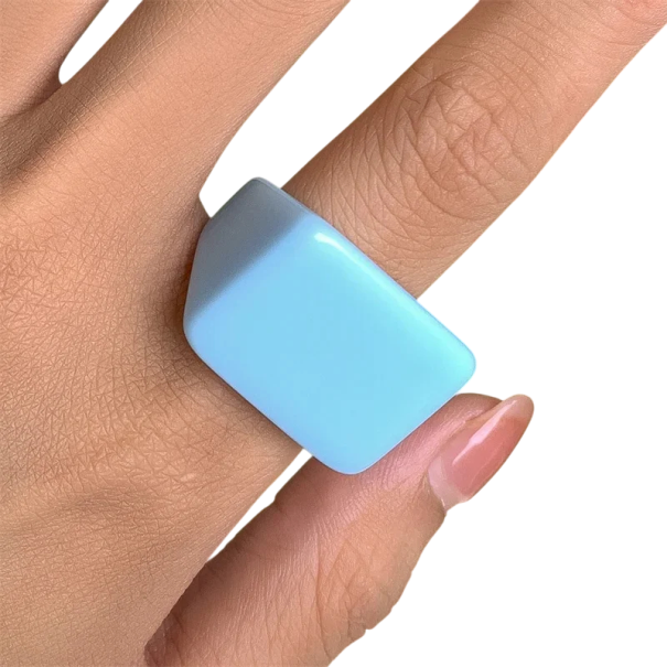 Stylový dámský prstýnek šířka 1,8 cm Čtvercový tvar Široké okraje Elegantní moderní prsten Módní výrazný doplněk modrá