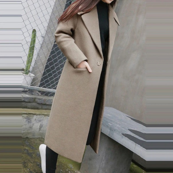 Stylový dámský vlněný kabát J2748 khaki S