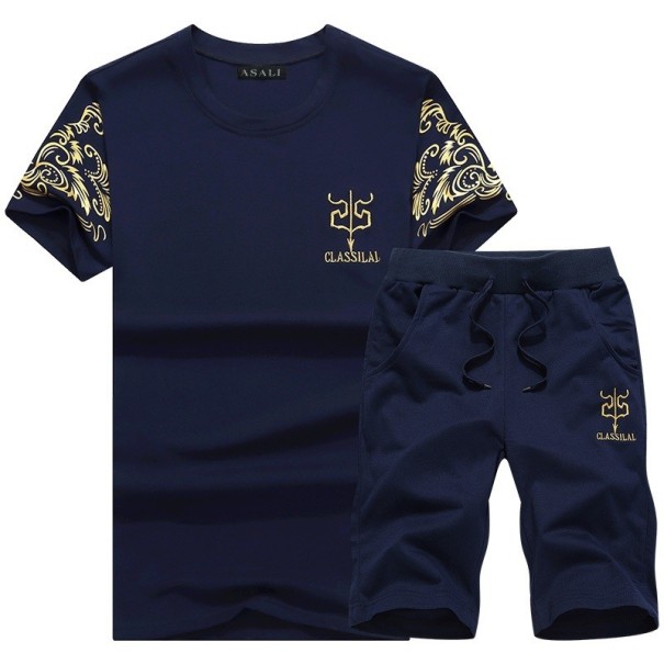 Stylový pánský set - Tričko a kraťasy J2289 tmavě modrá M