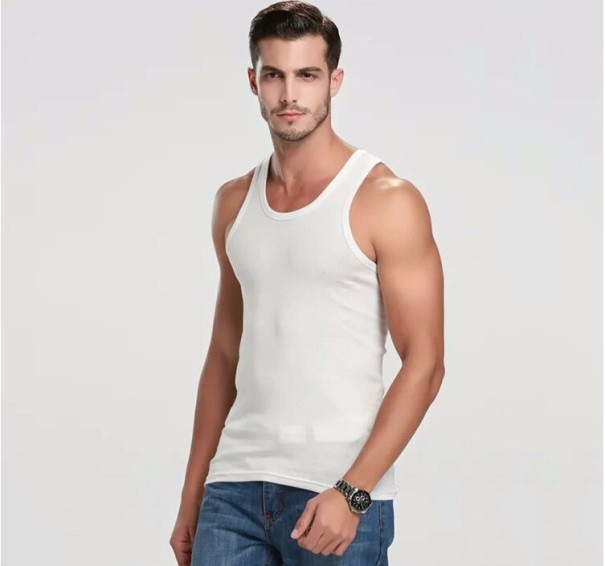 Stylowa męska koszulka bez rękawów - biała M