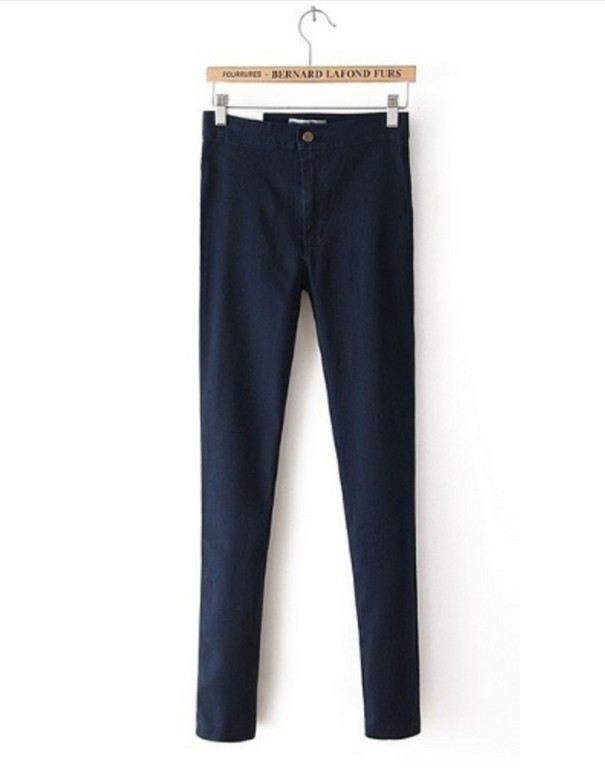 Stylowe damskie jeansy z wysokim stanem J1773 ciemnoniebieski L