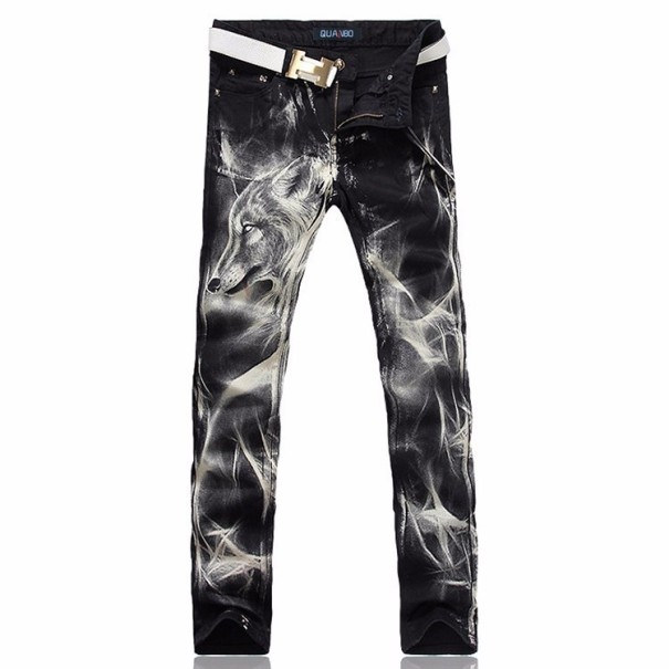 Stylowe męskie jeansy z wilkiem 42