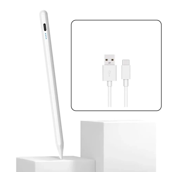 Styluspennen voor Android en iOS met aanraakactivering, magnetische bevestiging en LED-batterijstatusindicator wit
