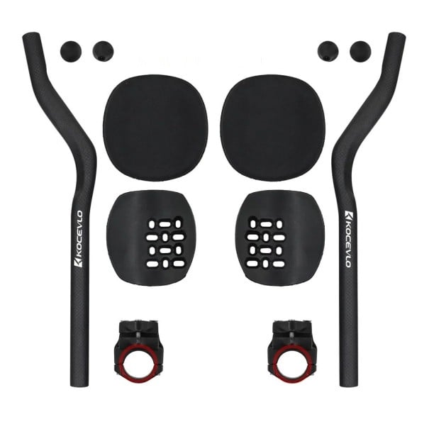 Styrenhetsförlängningar 30° set för runda styren svarta med armbågsstöd och tillbehörshållare för motionscykel 1