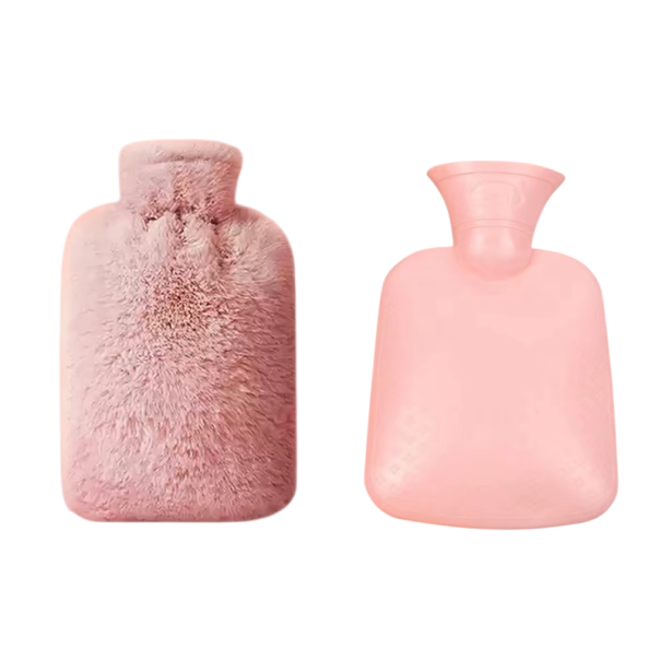 Suave calor del hogar 1000 ml Termofor engrosado a prueba de fugas con protección contra explosiones Funda peluda compresa caliente para abdomen y piernas rosa