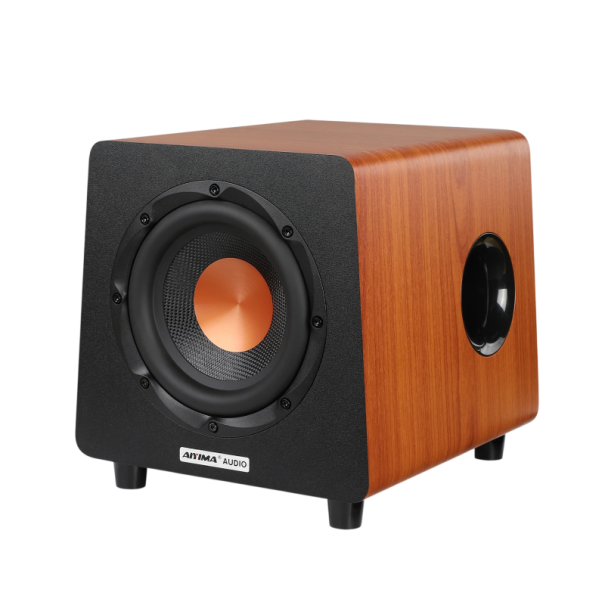 Subwoofer activ AIYIMA 800X 150 W 8 inch bas profund 29,7 x 33 x 31 cm carcasă din lemn negru pentru sistem de home cinema și muzică 1