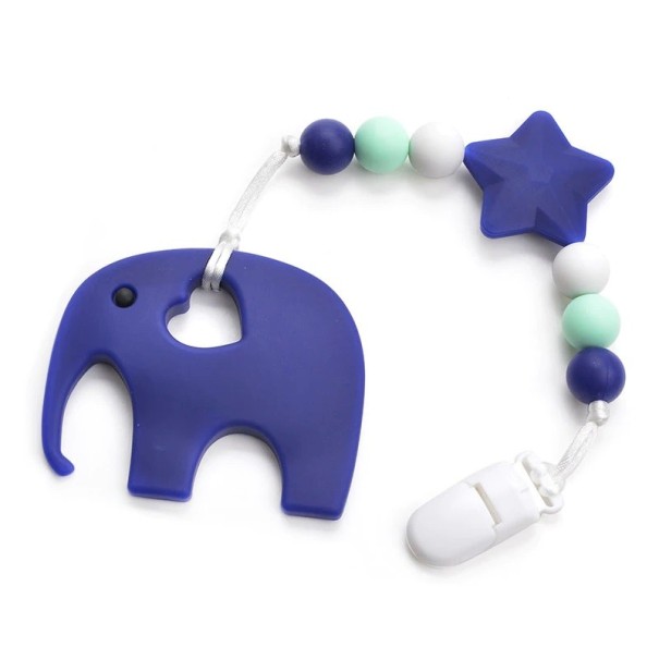 Sucette en silicone en forme d'éléphant J3531 bleu foncé