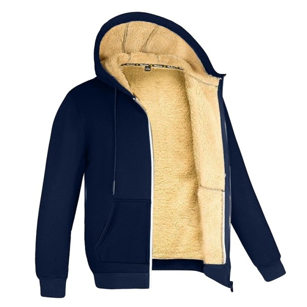 Sudadera aislante con capucha y cremallera Sudadera cálida de otoño e invierno con forro Sudadera con bolsillo canguro Ropa cómoda para los días fríos azul M