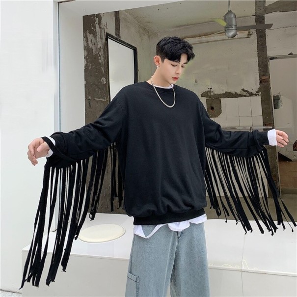 Sudadera con flecos negro L