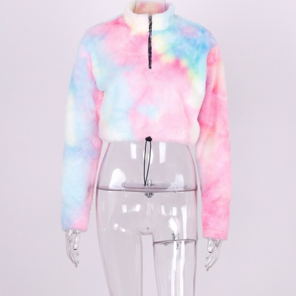 Sudadera corta y esponjosa para mujer arcoíris L