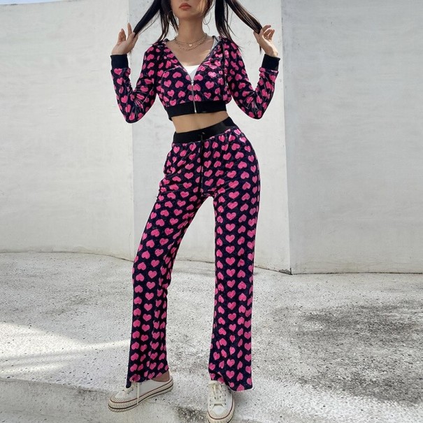 Sudadera corta y pantalón de chándal para mujer P1474 negro S