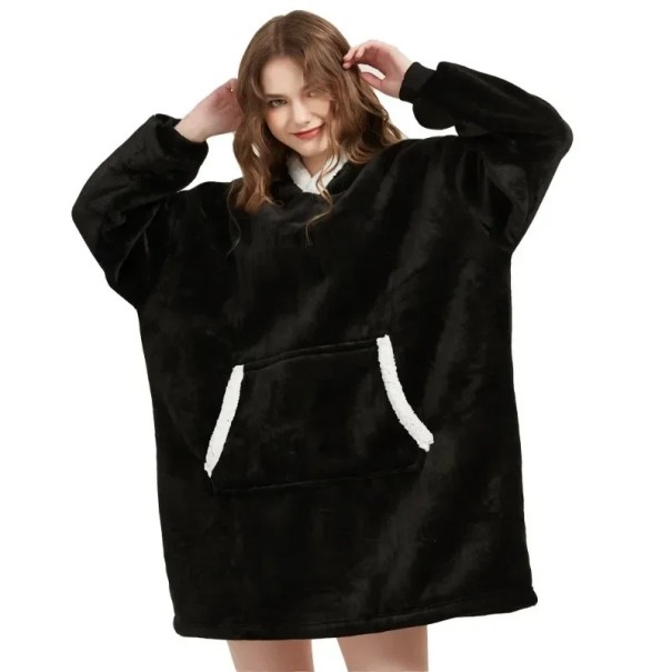Sudadera de invierno para mujer con capucha Manta térmica extragrande con mangas largas de franela y bolsillos Prenda cómoda de ocio de suave poliéster negro