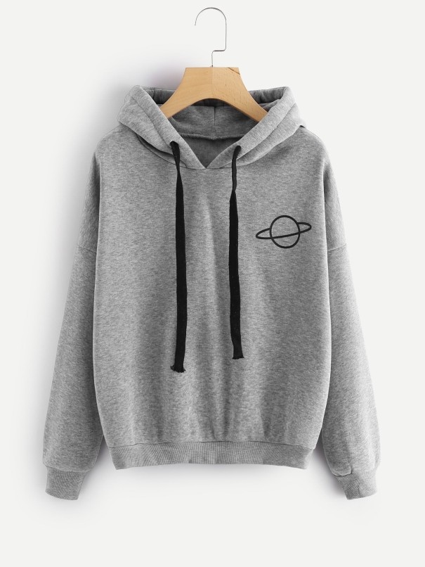 Sudadera de mujer con estampado de planetas gris XS