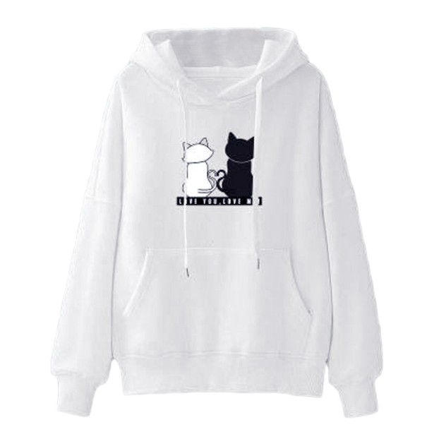 Sudadera de mujer con gatos blanco S