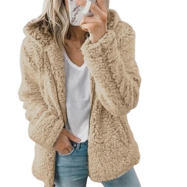 Sudadera de mujer con pelo P1484 beige XL