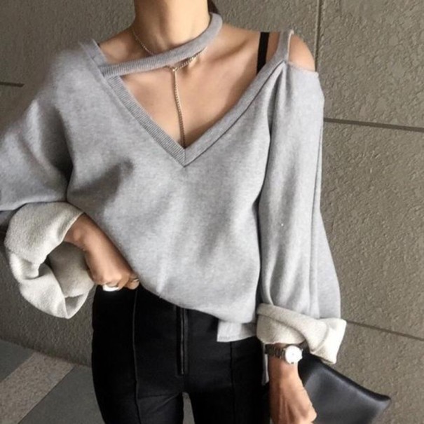 Sudadera holgada de mujer con cuello redondo gris
