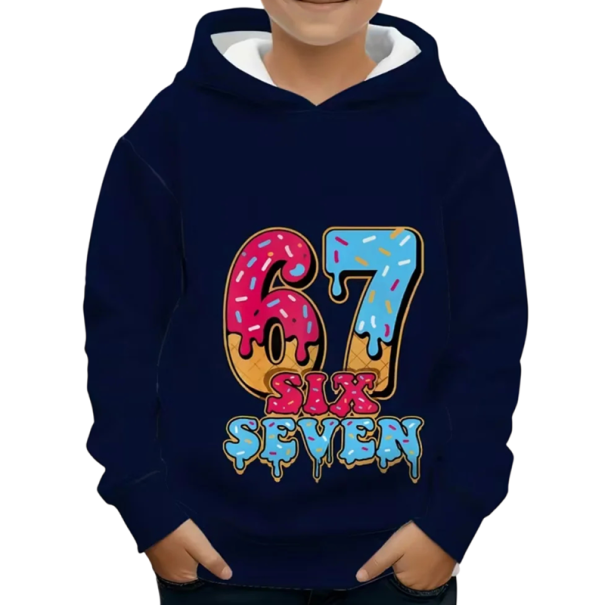 Sudadera infantil para niño con capucha y estampado 67 six seven en estilo donut azul oscuro 3