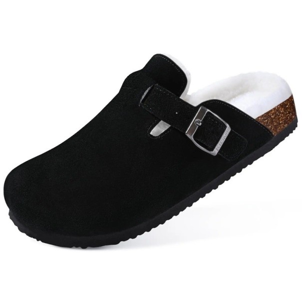 Suède Kurk Pantoffels met Boogondersteuning Zachte Bontvoering Warme Anatomische Pantoffels voor Dames en Heren Winter Thuis Schoenen zwart 46