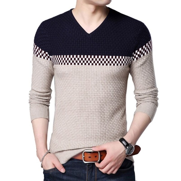Suéter bicolor para hombre F189 beige M