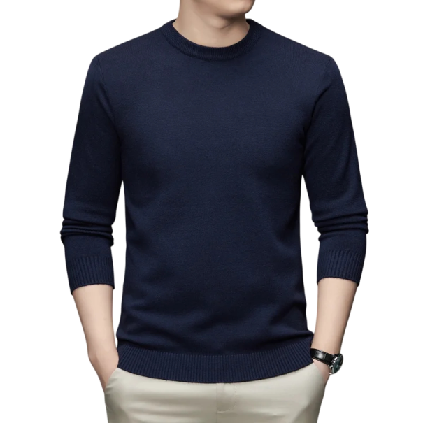 Suéter clásico de punto para hombre con mangas largas Suéter ligero suave informal de un solo color Poliéster Cuello redondo Varios colores azul oscuro XS
