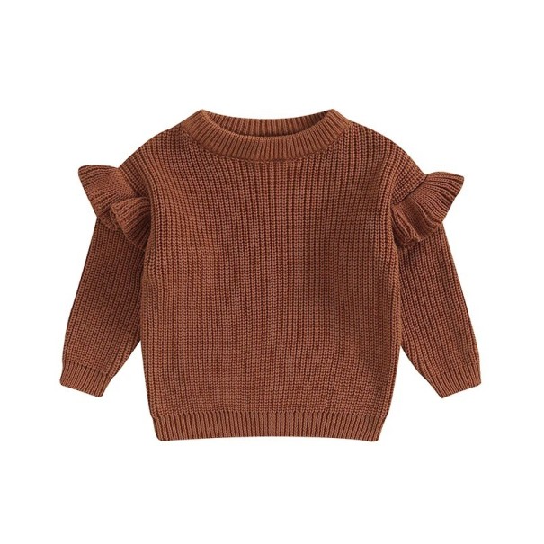 Suéter de bebé de punto con volantes para recién nacidos Algodón y acrílico Manga larga Top suelto de un solo color con cuello redondo O-neck para niñas y niños marrón 3-6 meses Suéter de bebé de punto con volantes para recién nacidos Algodón y acrílico Manga larga Top suelto de un solo color con cuello redondo O-neck para niñas y niños marrón 3-6 meses