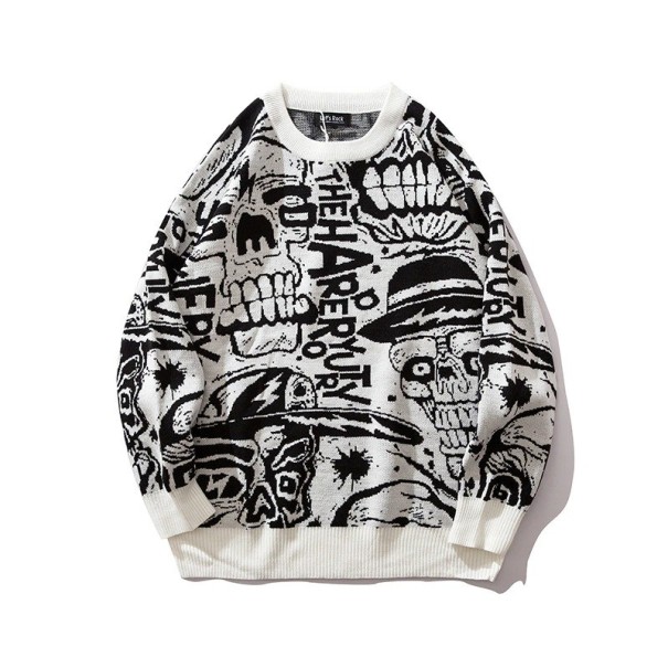 Suéter de calavera para hombre F302 blanco M