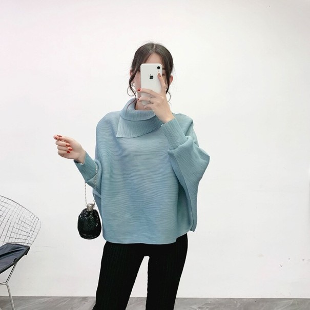 Suéter de cuello alto para mujer A55 azul claro Suéter de cuello alto para mujer A55 azul claro