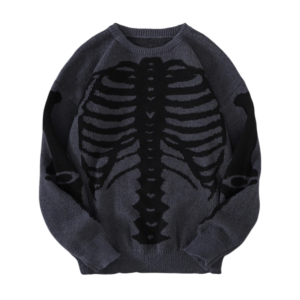 Suéter de hombre con motivo de esqueleto de manga larga suéter de punto de un solo color con escote redondo moda estilosa para otoño e invierno poliéster varios colores gris oscuro M
