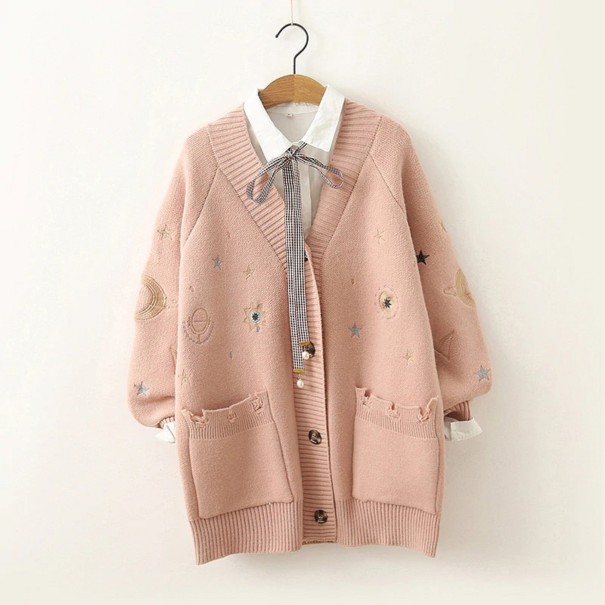 Suéter de mujer con botones y bolsillos A2331 rosa Suéter de mujer con botones y bolsillos A2331 rosa