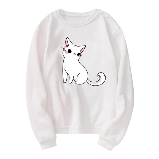 Suéter de mujer con estampado de gato blanco S