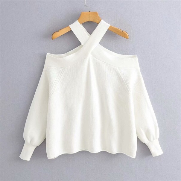 Suéter de mujer con hombros descubiertos G329 blanco L