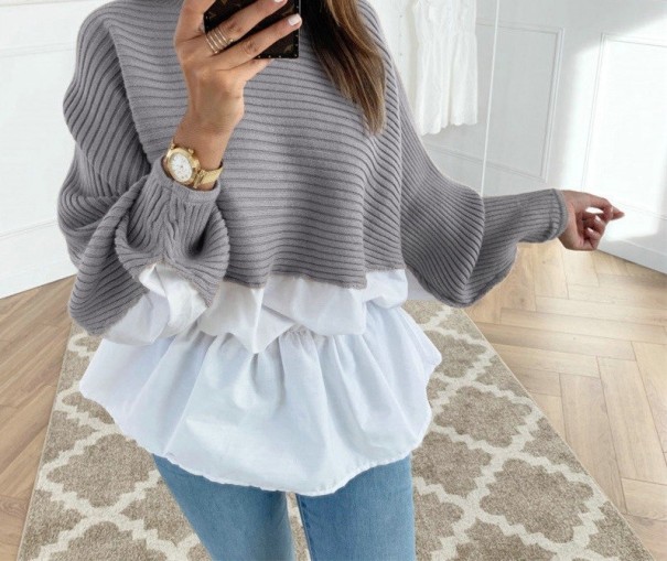 Suéter de mujer con inserción de camisa gris L