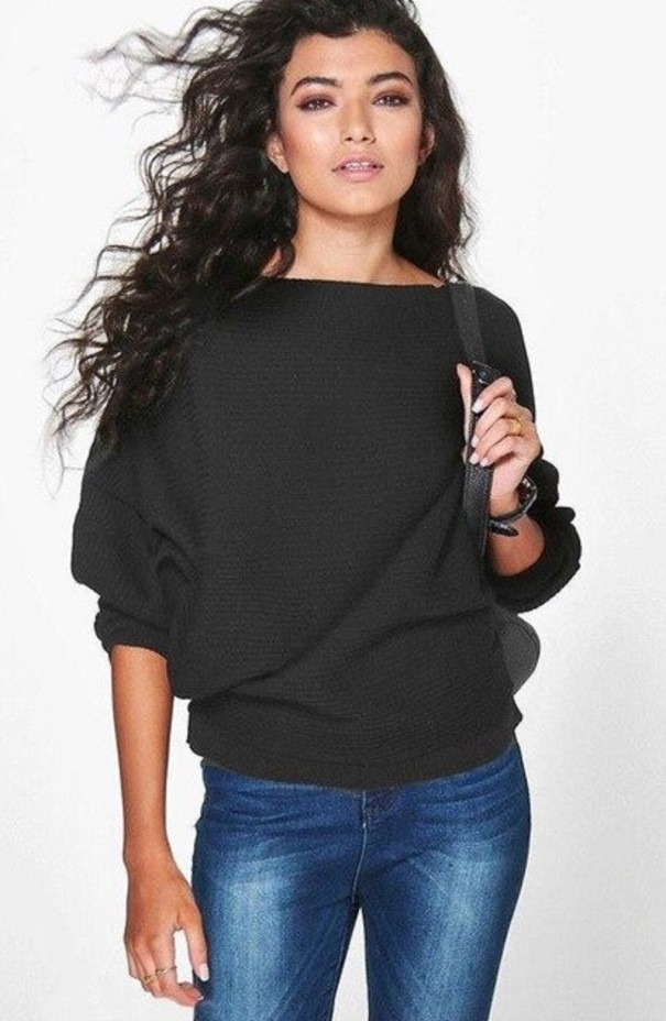 Suéter de mujer con mangas de murciélago G313 negro L