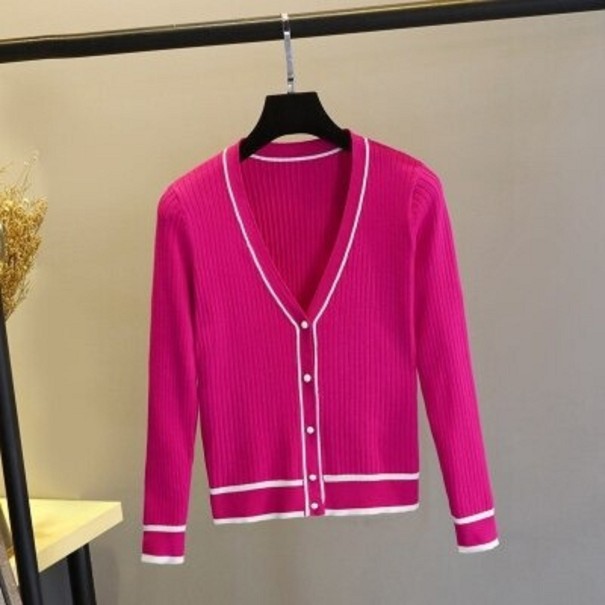 Suéter de mujer con rayas y botones. rosa oscuro L