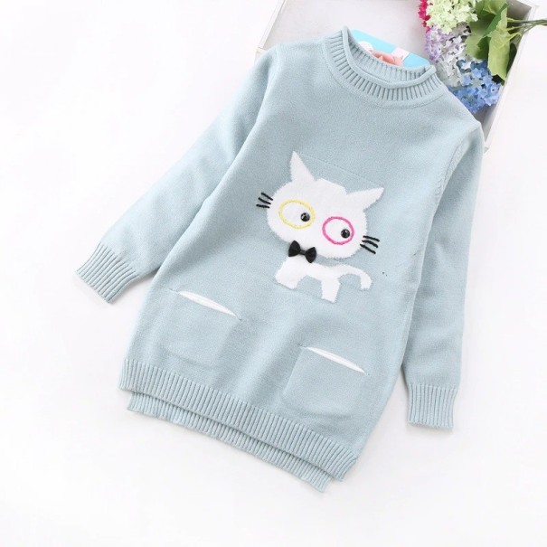 Suéter de niña con gato L648 azul claro 10