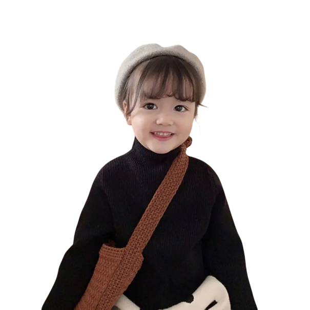 Suéter de niña de punto con cuello alto de manga larga en color sólido Suéter cálido para bebés Viscosa Algodón Varios colores Suéter infantil de otoño e invierno negro 9-12 meses