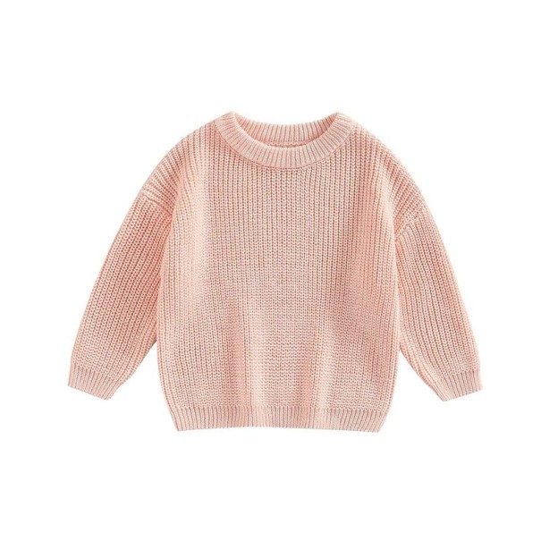 Suéter de punto para bebé Otoño e invierno top suelto de manga larga Suéter de acrílico y algodón de un solo color para niñas y niños rosa claro 12-18 meses