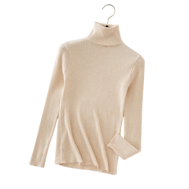 Suéter de punto para mujer con cuello alto de algodón y acrílico Suéter de un solo color con mangas largas Talla universal para otoño e invierno beige